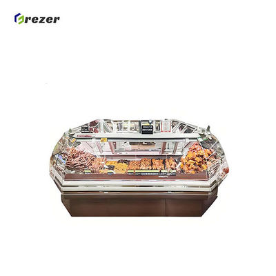 Combined Deli Display Freezer Eco Friendly Glass Top Island Freezer For Pizza Bacon Sausage