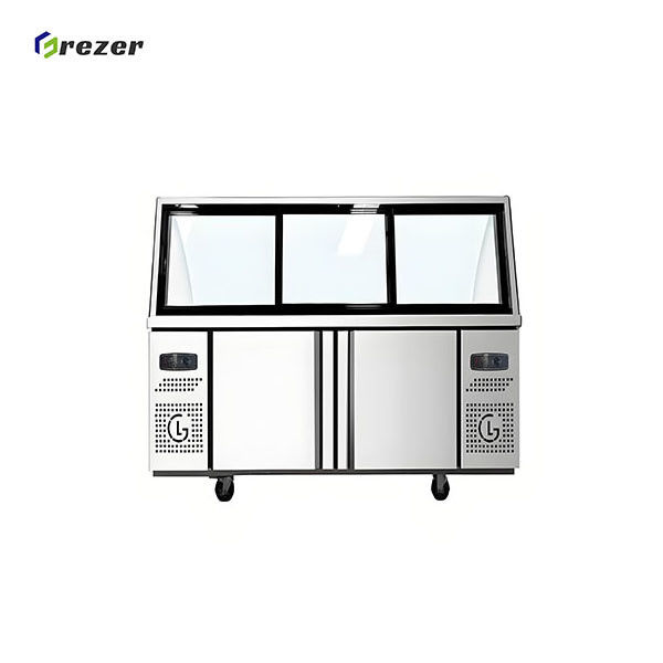 R290 Horizontal Display Freezers Anti Fog Island Display Freezer Energy Efficient For Sausage Pizza